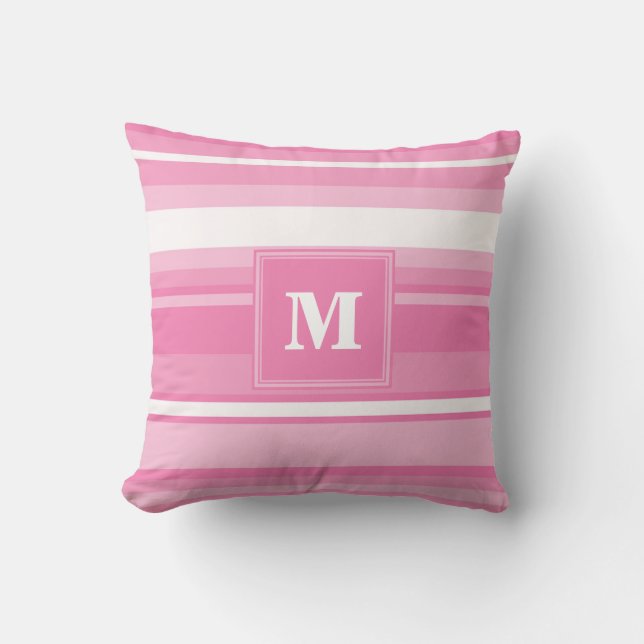 Monogram roze strepen kussen (Voorkant)