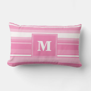 Monogram roze strepen kussen