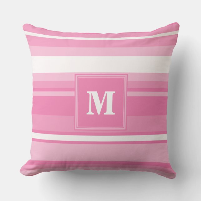 Monogram roze strepen kussen (Voorkant)
