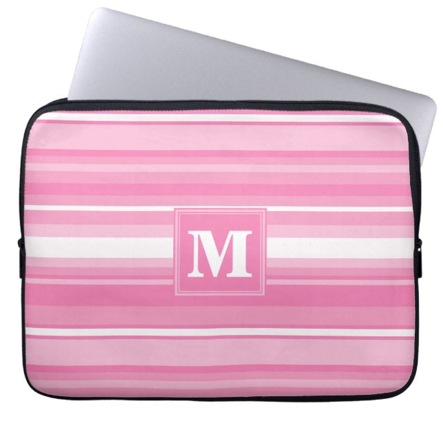 Monogram roze strepen laptop sleeve (Voorkant)