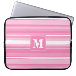 Monogram roze strepen laptop sleeve