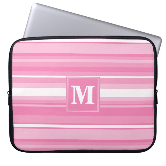 Monogram roze strepen laptop sleeve (Voorkant)