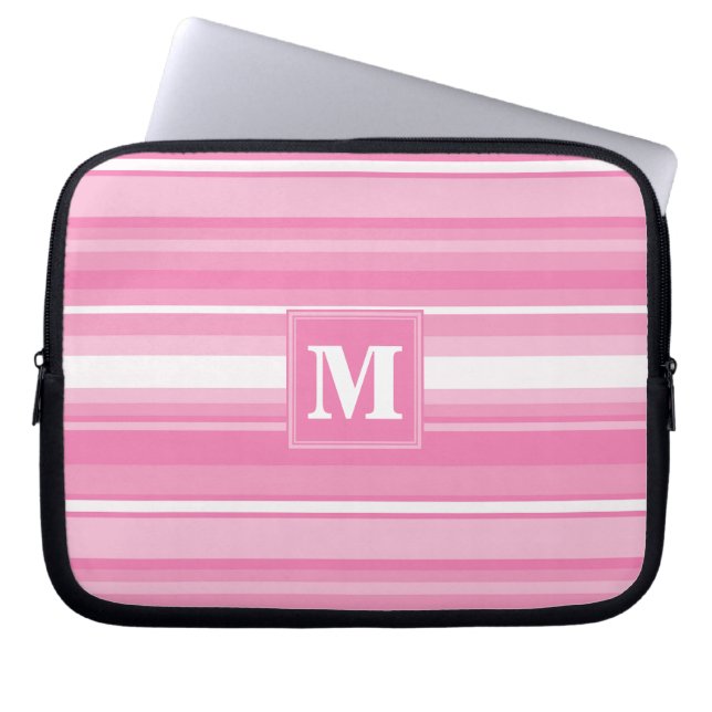 Monogram roze strepen laptop sleeve (Voorkant)