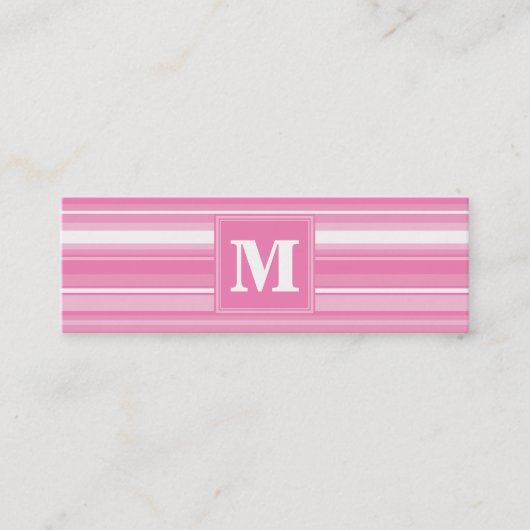 Monogram roze strepen mini visitekaartje (Voorkant)