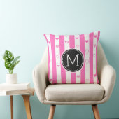Monogram roze strepen modern hartpatroon kussen (Stoel)