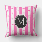 Monogram roze strepen modern hartpatroon kussen (Achterkant)