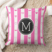 Monogram roze strepen modern hartpatroon kussen (Deken)