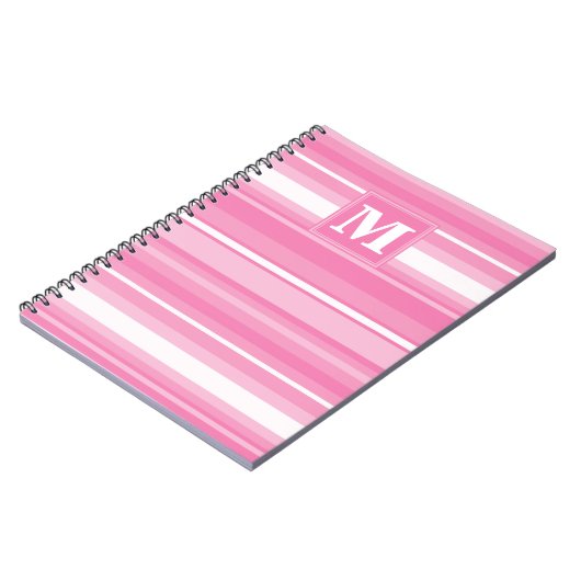 Monogram roze strepen notitieboek (Linkerzijde)