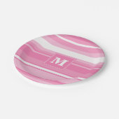 Monogram roze strepen papieren bordje (Gekanteld)