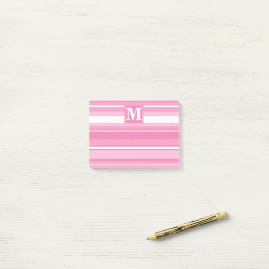 Monogram roze strepen post-it® notes (Op bureau)