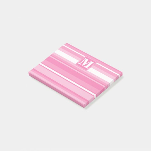 Monogram roze strepen post-it® notes (Schuin)
