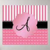 Monogram roze strepen roze vlinders poster (Voorkant)