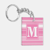 Monogram roze strepen sleutelhanger (Voorkant Links)