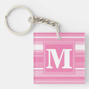 Monogram roze strepen sleutelhanger