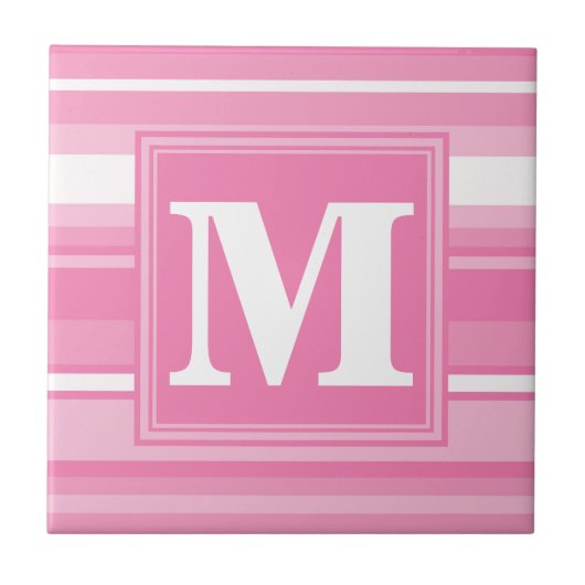 Monogram roze strepen tegeltje (Voorkant)