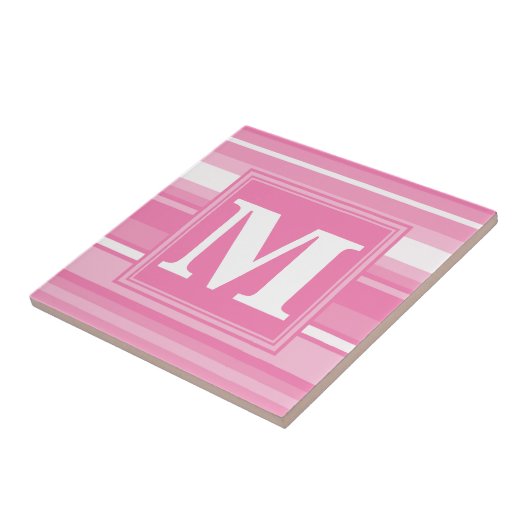 Monogram roze strepen tegeltje (Zijkant)