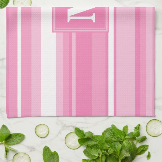 Monogram roze strepen theedoek (Gevouwen)