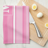 Monogram roze strepen theedoek (Quarter Fold)