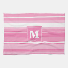 Monogram roze strepen theedoek