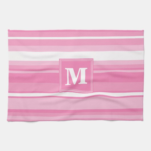 Monogram roze strepen theedoek (Horizontaal)