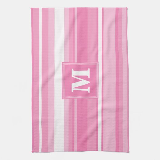 Monogram roze strepen theedoek (Verticaal)