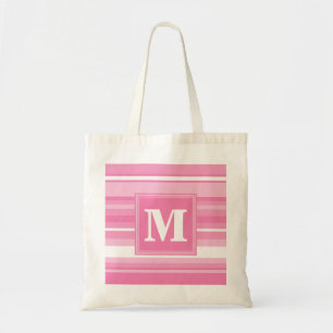 Monogram roze strepen tote bag