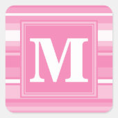 Monogram roze strepen vierkante sticker (Voorkant)