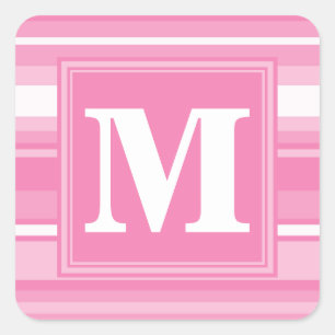 Monogram roze strepen vierkante sticker