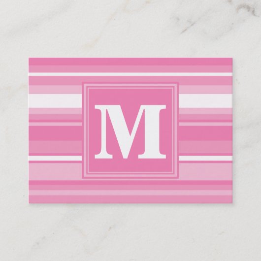 Monogram roze strepen visitekaartje (Voorkant)