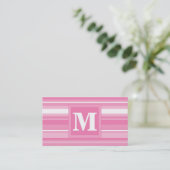 Monogram roze strepen visitekaartje (Staand voorkant)