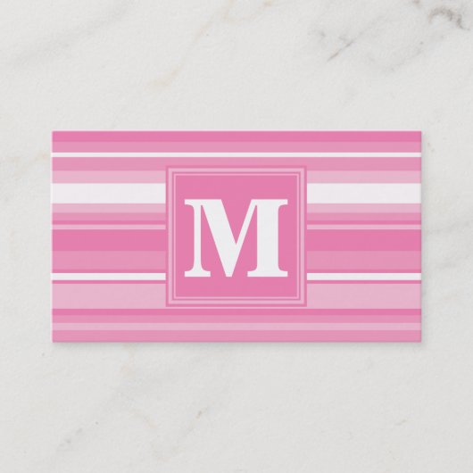 Monogram roze strepen visitekaartje (Voorkant)