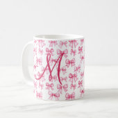 Monogram Roze Strik Coquette Esthetiek Preppy Tren Koffiemok (Voorkant links)