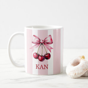 Monogram Roze Strikende Kersen Coquette Esthetiek Koffiemok