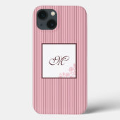 Monogram roze Stripe Roos Lace Initiaal Case-Mate iPhone Case (Achterkant)