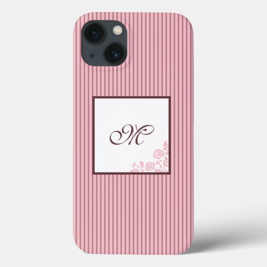 Monogram roze Stripe Roos Lace Initiaal Case-Mate iPhone Case (Achterkant)