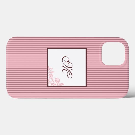 Monogram roze Stripe Roos Lace Initiaal Case-Mate iPhone Case (Achterkant (horizontaal))