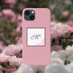 Monogram roze Stripe Roos Lace Initiaal Case-Mate iPhone Case