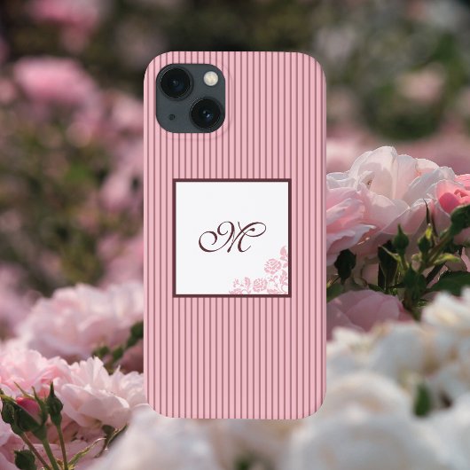 Monogram roze Stripe Roos Lace Initiaal Case-Mate iPhone Case