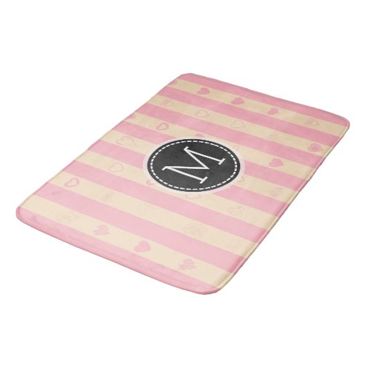 Monogram roze stripes modern hartpatroon badmat (Gekanteld)