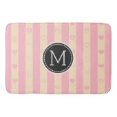 Monogram roze stripes modern hartpatroon badmat (Voorkant)
