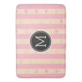 Monogram roze stripes modern hartpatroon badmat (Voorkant Verticaal)