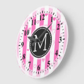 Monogram roze stripes modern hartpatroon grote klok (Hoek)