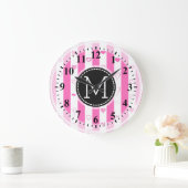 Monogram roze stripes modern hartpatroon grote klok (Huis)