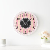 Monogram roze stripes modern hartpatroon grote klok (Huis)