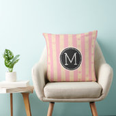 Monogram roze stripes modern hartpatroon kussen (Stoel)