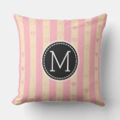 Monogram roze stripes modern hartpatroon kussen (Voorkant)