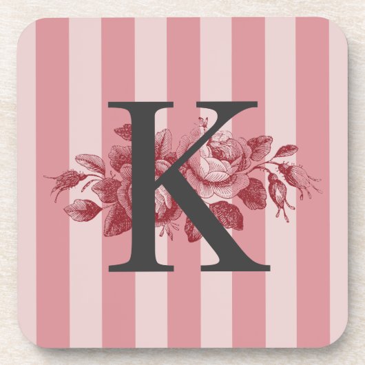  Monogram roze stripes Rozen Bier Onderzetter (Voorkant)