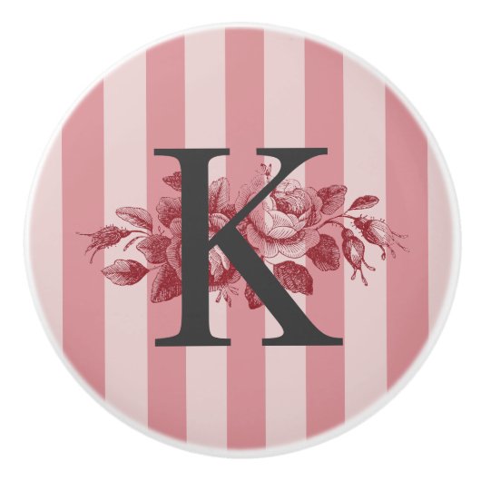 Monogram roze stripes Rozen Keramische Knop (Voorkant)