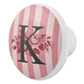 Monogram roze stripes Rozen Keramische Knop (Rechts)