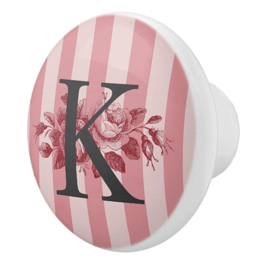  Monogram roze stripes Rozen Keramische Knop (Rechts)